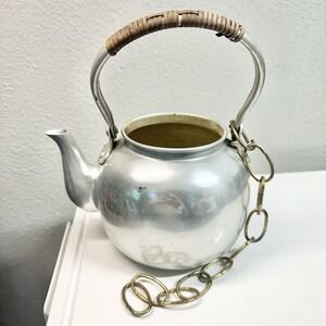 Vintage Japanese‎ Aluminum Tea Kettle Hanging Chain Primitive Cabin Decor